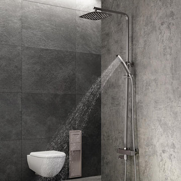 Modern Exposed Thermostastic Shower System Brushed Nickel Hand Shower & Tub Spout Brass
